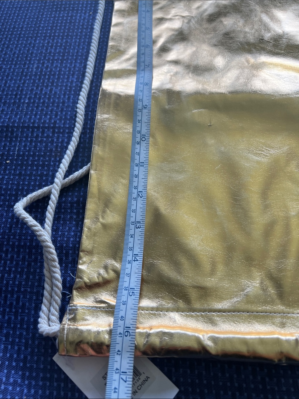Shiny Gold Drawstring Backpack with White Rope Straps - Picture 6 of 7